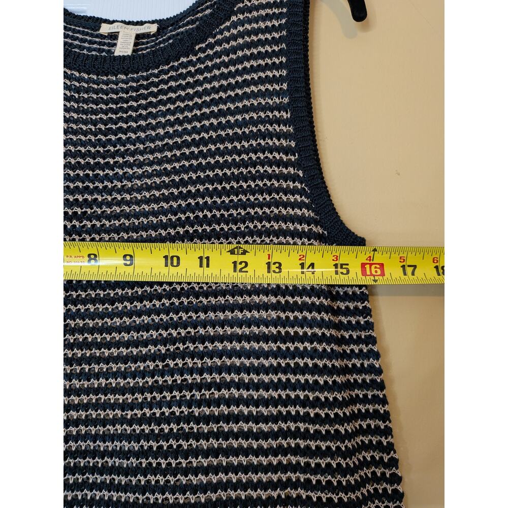 Eileen Fisher Organic Cotton Linen Open-Knit Striped Shift Dress Size Medium - Picture 7 of 7